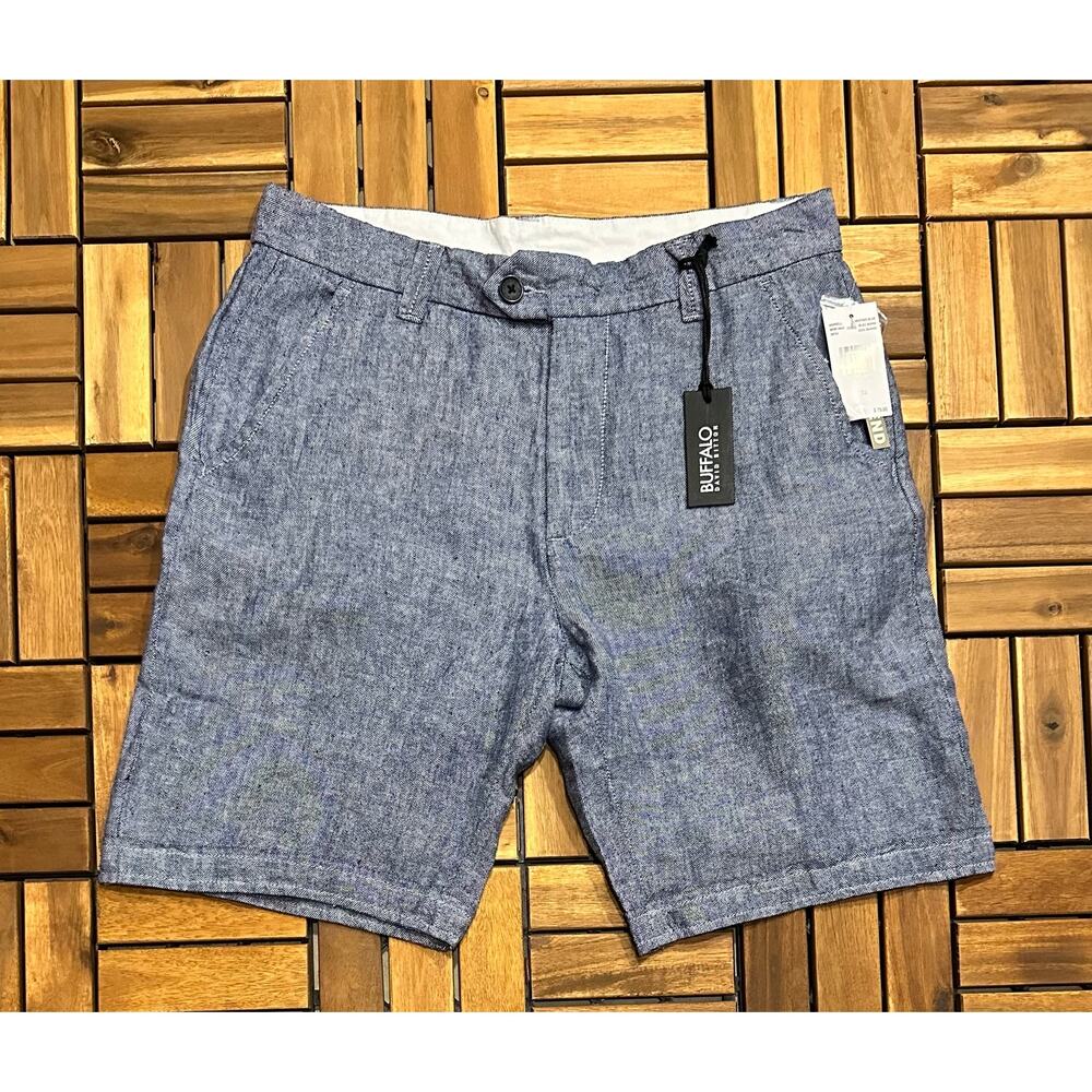 BUFFALO DAVID BITTON Men's Howell Linen Shorts Size 32 Heather Blue- NEW